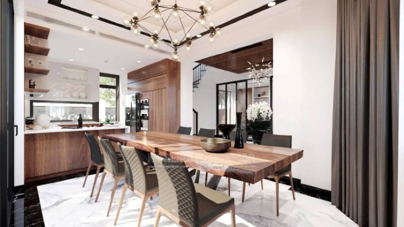 Mẫu tủ bếp hình chữ U với thiết kế bàn đảo liền mạch sẽ là một gợi ý tuyệt vời cho không gian bếp vuông vắn mà không cần bỏ ra quá nhiều diện tích. Tủ bếp hiện đại