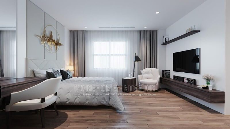 Mẫu kệ ti vi gỗ trang trí cho phòng ngủ với thiết kế đơn giản nhưng có nhiều công năng trang trí cho phòng ngủ thêm tươi mới.