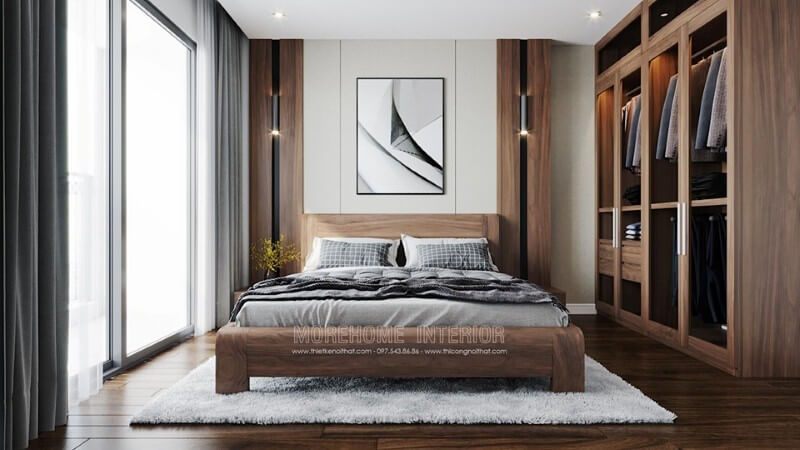 Thiết kế nội thất cho phòng ngủ của căn hộ chung cư.